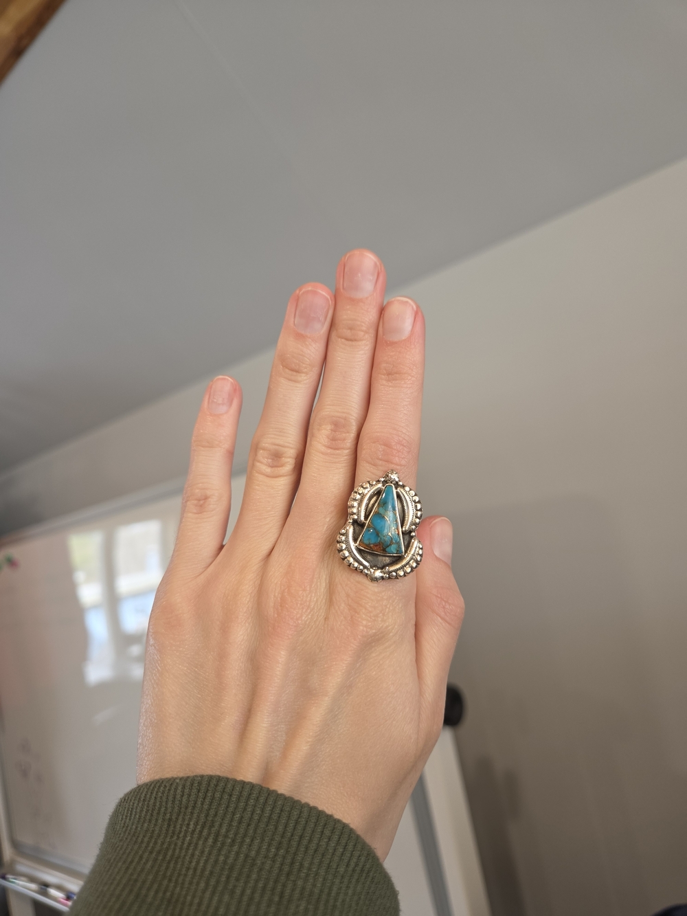 Spiny Oyster Copper Turquoise Sterling Ring - Picture 2 of 5